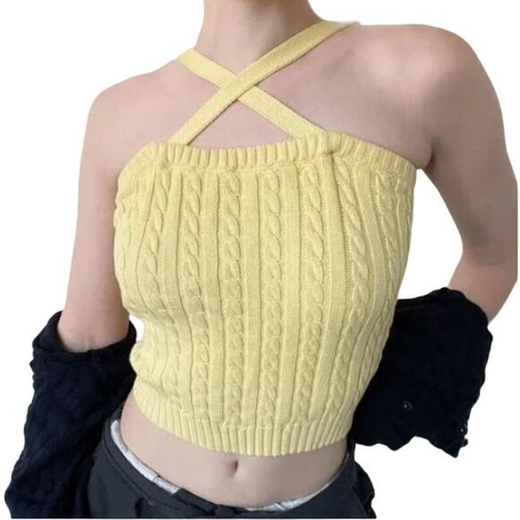 Lauren by Ralph Lauren Cable-Knit Cropped Top Pullover Yellow Women's Plus 1X - Picture 1 of 8